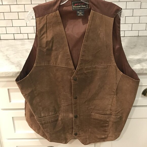 John L. Blair Personal Choice Vest Mens 2XL Brown Suede Leather Snap Southwest - Picture 2 of 9